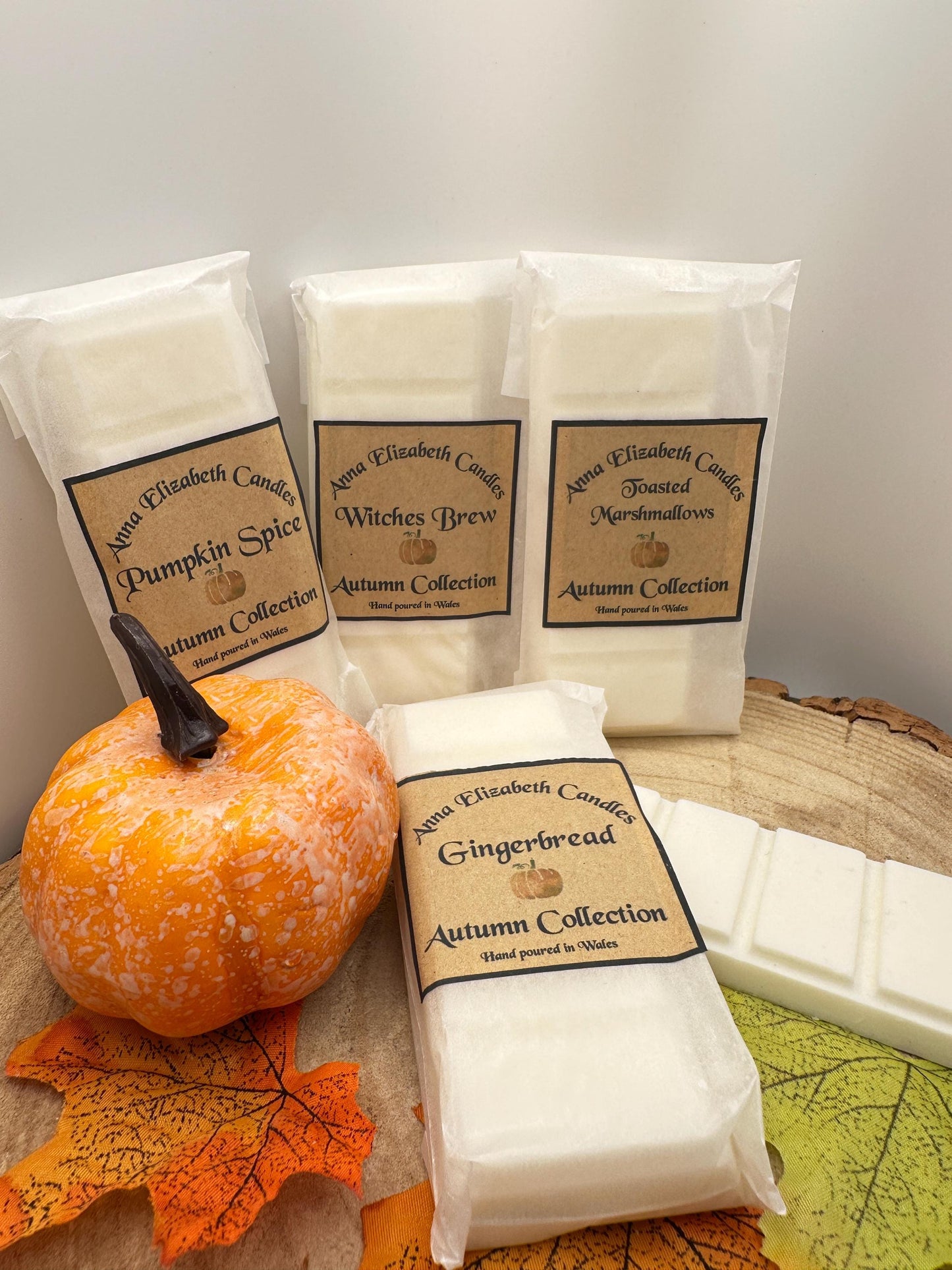 Autumn Wax Melt Collection, Set of 4 Wax Melt Snapbars, Pumpkin Spice, Toasted Marshmallow, Gingerbread & Pumpkin Spice Scents. Autumn Scent