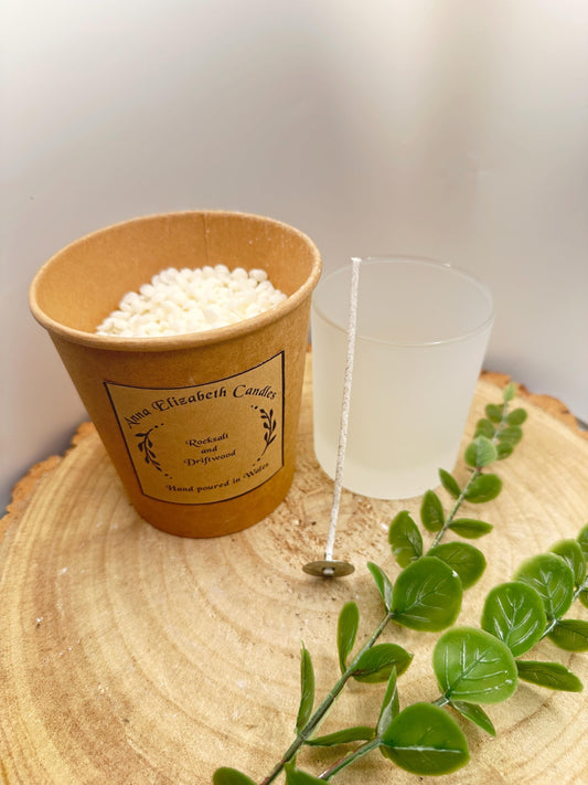 DIY Candle Kit with Frosted Glass Jar, Make Your Own Medium Candle, Refillable Olive Wax Candle Kit, Sustainable Handmade Candle Kit