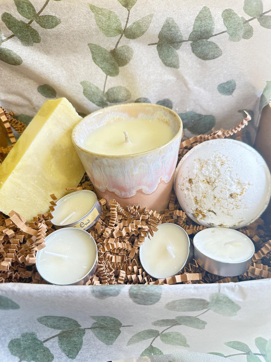 Box of Positivity, Wellness Set, Candle, Argan Oil Soap & Revive Bath Bomb, Pamper Wellness Gift Set