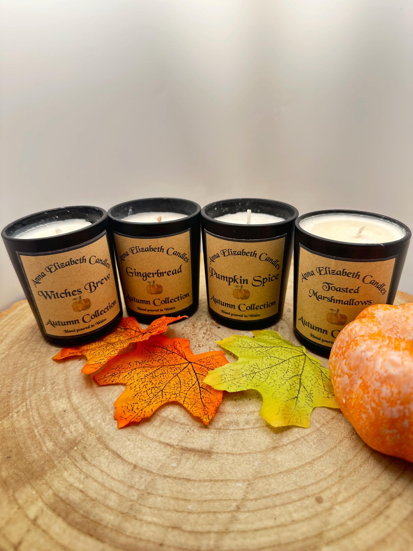 Mini Autumn Candle Full Collection, Olive Wax Seasonal Candles, Toasted Marshmallow, Pumpkin Spice, Witches Brew & Gingerbread