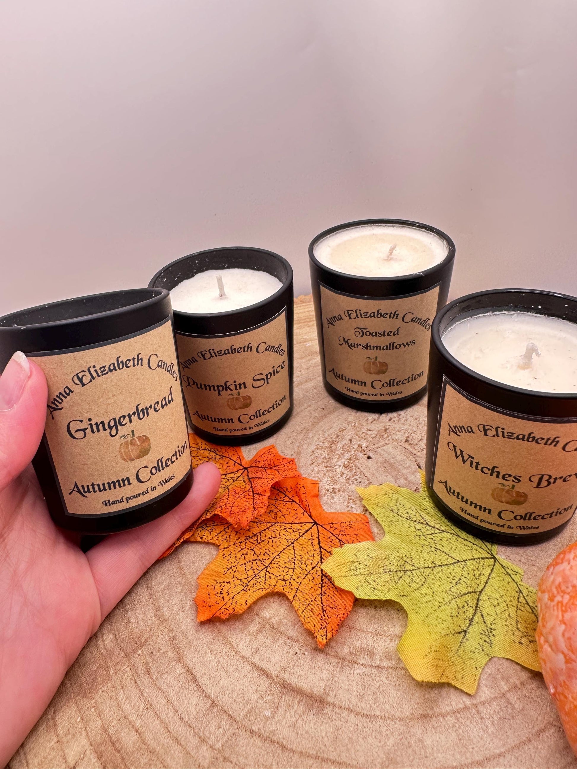 Mini Autumn Candle Full Collection, Olive Wax Seasonal Candles, Toasted Marshmallow, Pumpkin Spice, Witches Brew & Gingerbread