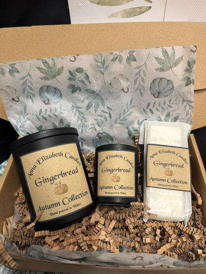 Autumn Scent Gift Box, Large & Mini Olive Wax Candles with Wax Melt Snapbar in Autumnal Scents, Pumpkin Spice, Gingerbread