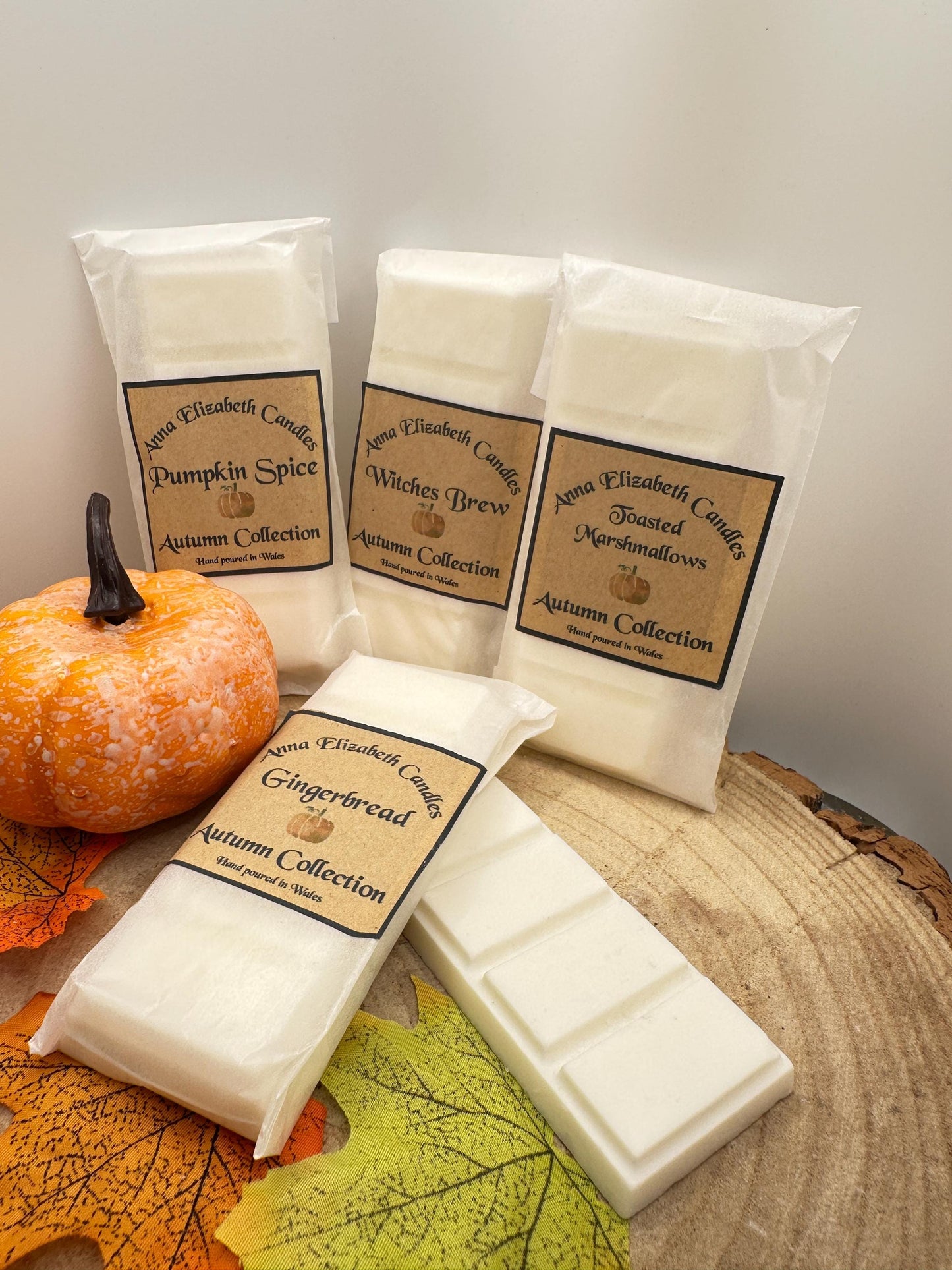 Autumn Wax Melt Collection, Set of 4 Wax Melt Snapbars, Pumpkin Spice, Toasted Marshmallow, Gingerbread & Pumpkin Spice Scents. Autumn Scent
