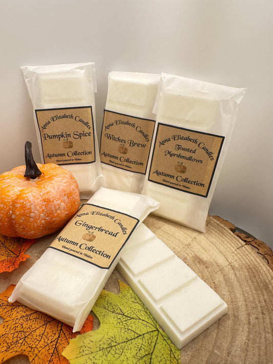 Autumn Wax Melt Collection, Set of 4 Wax Melt Snapbars, Pumpkin Spice, Toasted Marshmallow, Gingerbread & Pumpkin Spice Scents. Autumn Scent