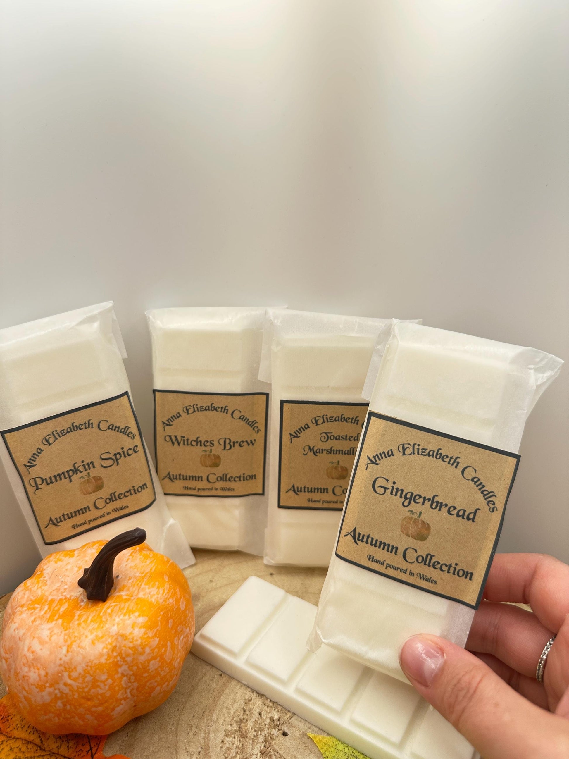 Autumn Wax Melt Collection, Set of 4 Wax Melt Snapbars, Pumpkin Spice, Toasted Marshmallow, Gingerbread & Pumpkin Spice Scents. Autumn Scent