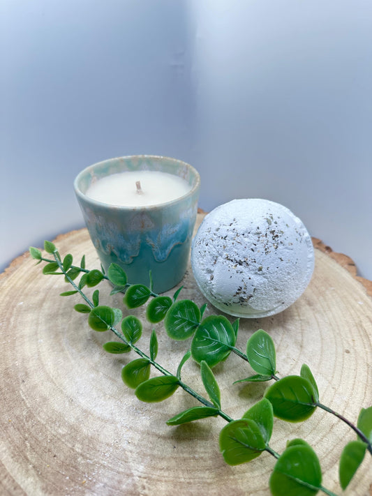 Box of Calm, Candle & Calming Bath Bomb Gift Set, Wellness and Self-Care Box