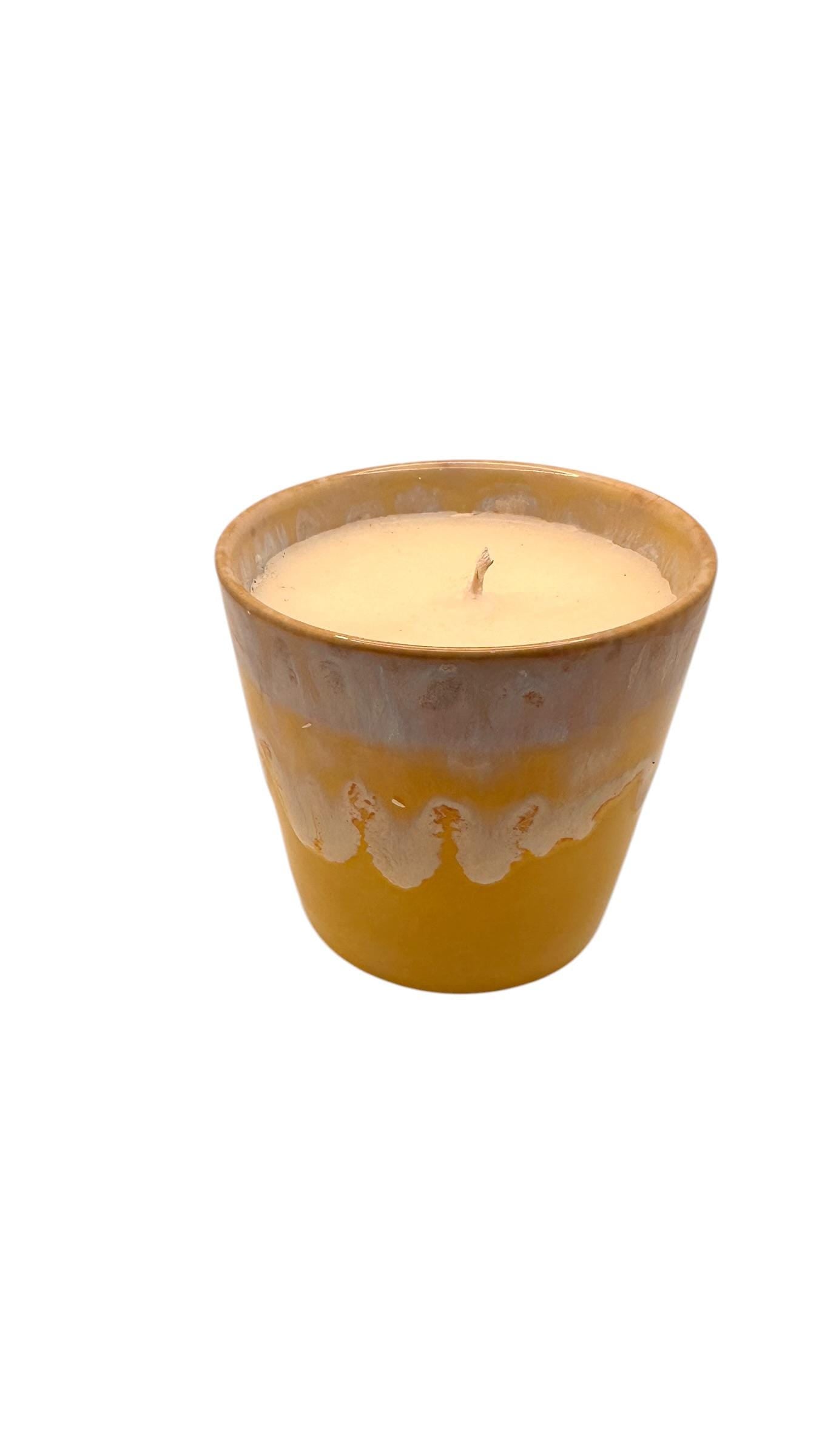 Mini Coffee Cup Candle, Yellow Ceramic Espresso Candle, Olive Wax Candle, Bright Home Decor, Reusable Candle