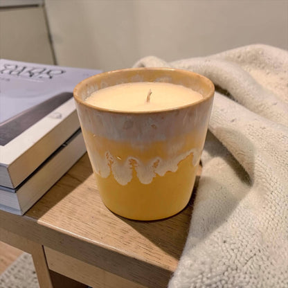 Mini Coffee Cup Candle, Yellow Ceramic Espresso Candle, Olive Wax Candle, Bright Home Decor, Reusable Candle