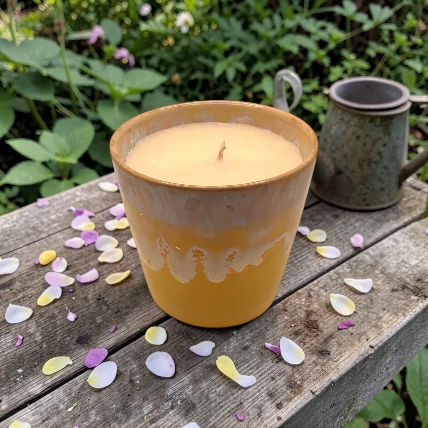 Mini Coffee Cup Candle for Energy, Essential Oil Candle, Uplifting Scent, Yellow Ceramic Candle, Mood Boost Candle