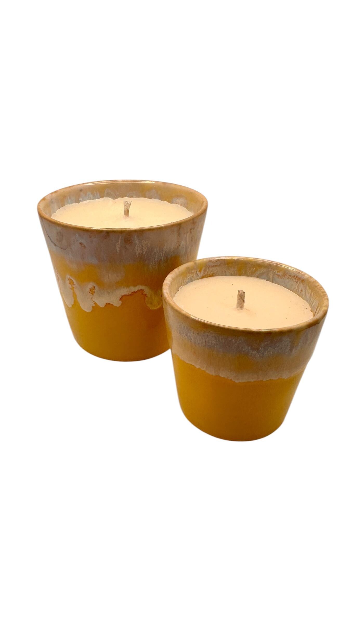 Energy Candle Set, Essential Oil Coffee Cup Candles, Mini & Large Candle Bundle, Yellow Ceramic Candle, Perfect Candle for a House Reset
