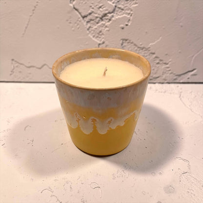 Coffee Cup Candle for Energy, Essential Oil Candle, Yellow Ceramic Candle, Uplifting Home Fragrance, Mood Boost Gift