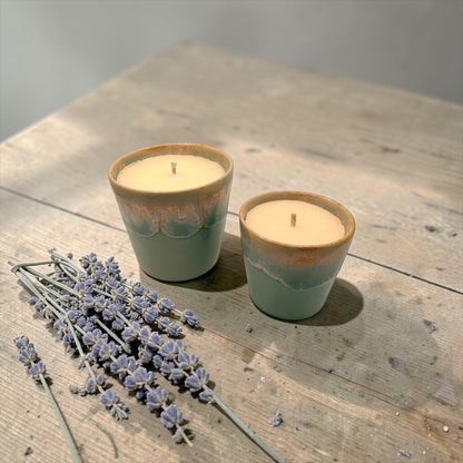 Calming Candle Set, Essential Oil Coffee Cup Candles, Mini & Large Candle Bundle, Blue Ceramic Candle, Relaxing Home Fragrance