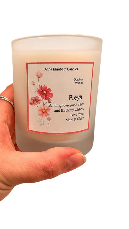 Birth Flower Candle, Personalised Candle Gift, Birthday Gift for Her, Custom Month Flower Candle, Keepsake Gift