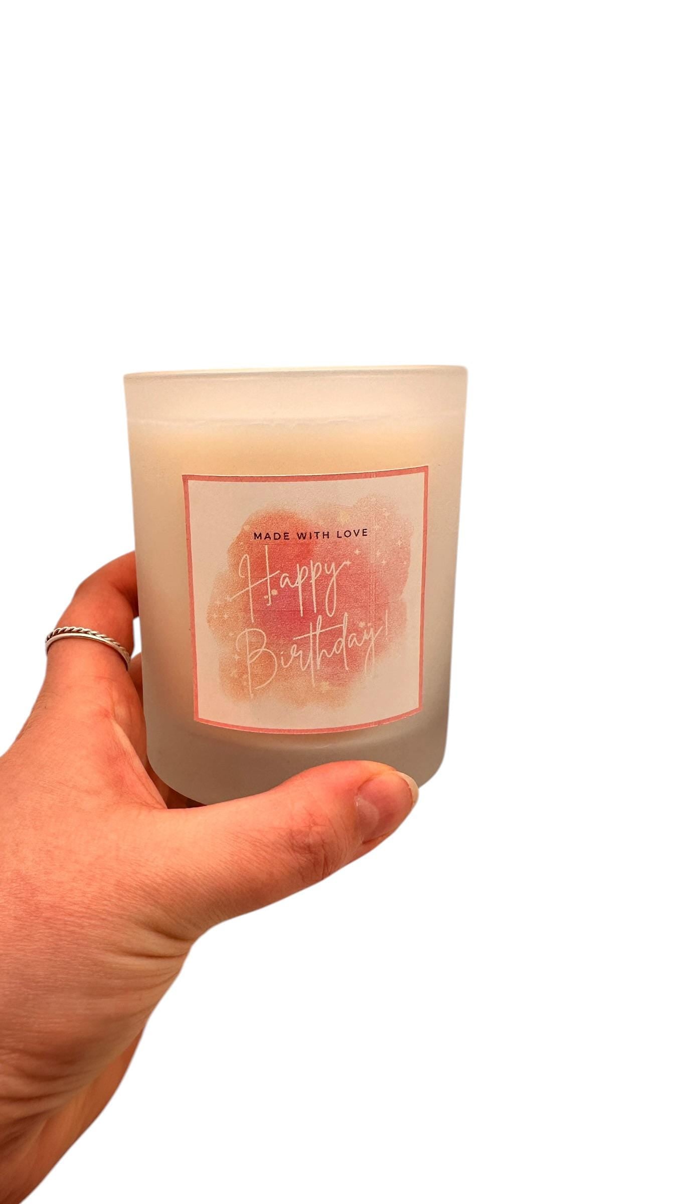 Happy Birthday Candle, Personalised Birthday Candle Gift, Frosted Glass Candle, Gift for Her, Thoughtful Birthday Gift