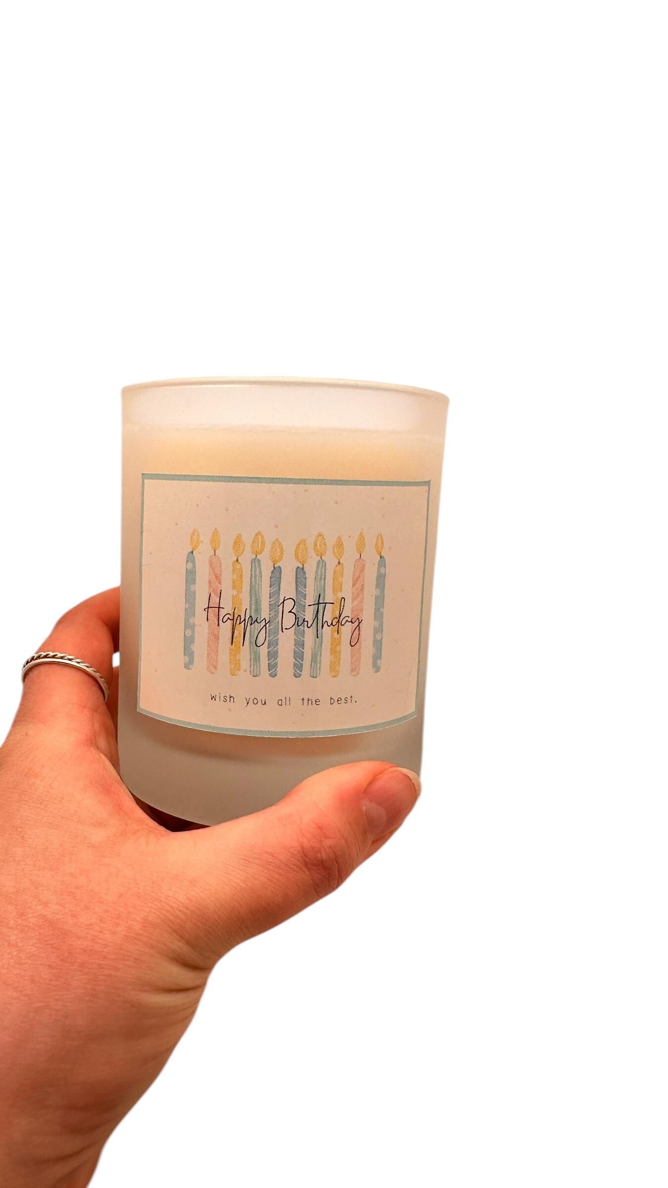 Happy Birthday Candle, Colourful Birthday Candle Gift, Frosted Glass Candle, Small Gift Idea, Gift for Friend