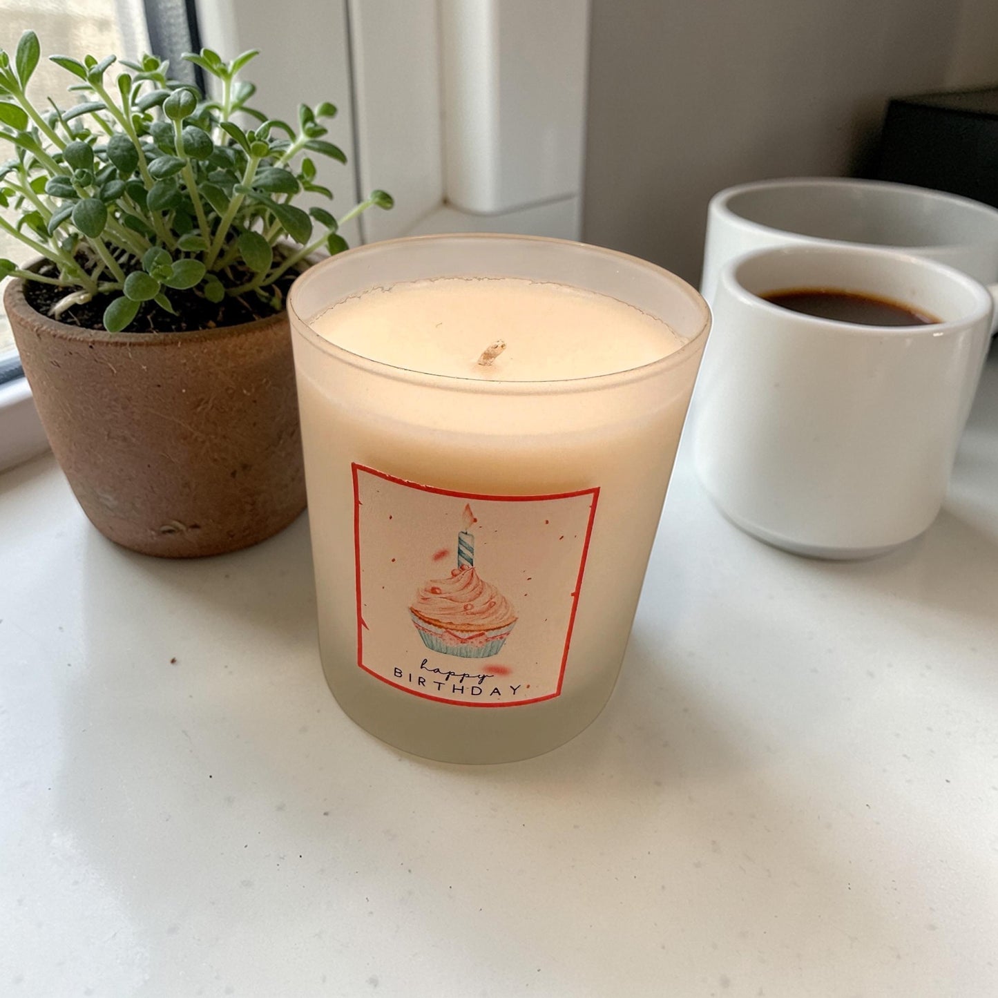 Birthday Candle Gift, Cupcake Birthday Candle, Happy Birthday Candle, Cute Candle Gift, Frosted Glass Candle
