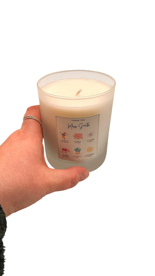 Personalised Teacher Thank You Candle, End of Term Teacher Gift, Thank You Miss Candle, Nursery Teacher Gift, Teaching Assistant Gift