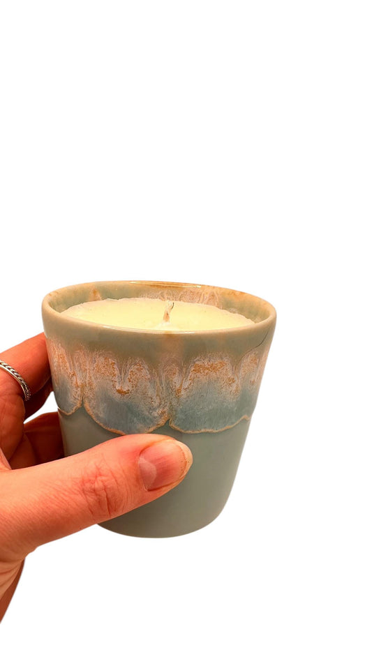Blue Coffee Cup Candle, Ceramic Pot Candle, Olive Wax Candle, Aesthetic Candle, Home Decor, Refillable