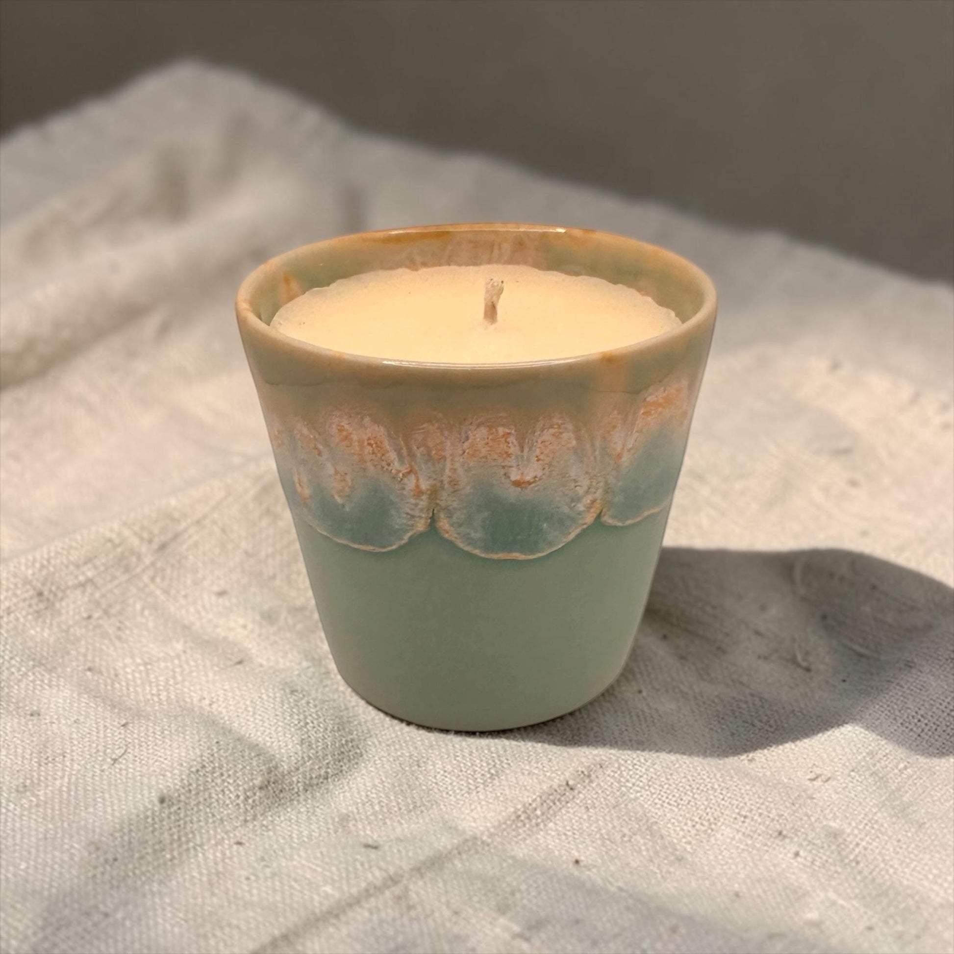 Blue Coffee Cup Candle, Ceramic Pot Candle, Olive Wax Candle, Aesthetic Candle, Home Decor, Refillable