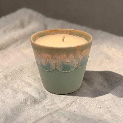 Mini Coffee Cup Candle, Blue Ceramic Espresso Candle, Olive Wax Candle, Calming Home Decor, Reusable Candle, Hand-Poured Candle