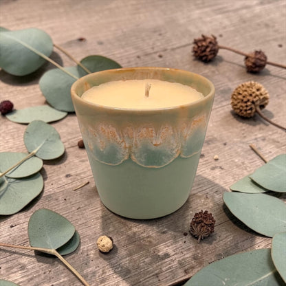 Blue Coffee Cup Candle, Ceramic Pot Candle, Olive Wax Candle, Aesthetic Candle, Home Decor, Refillable