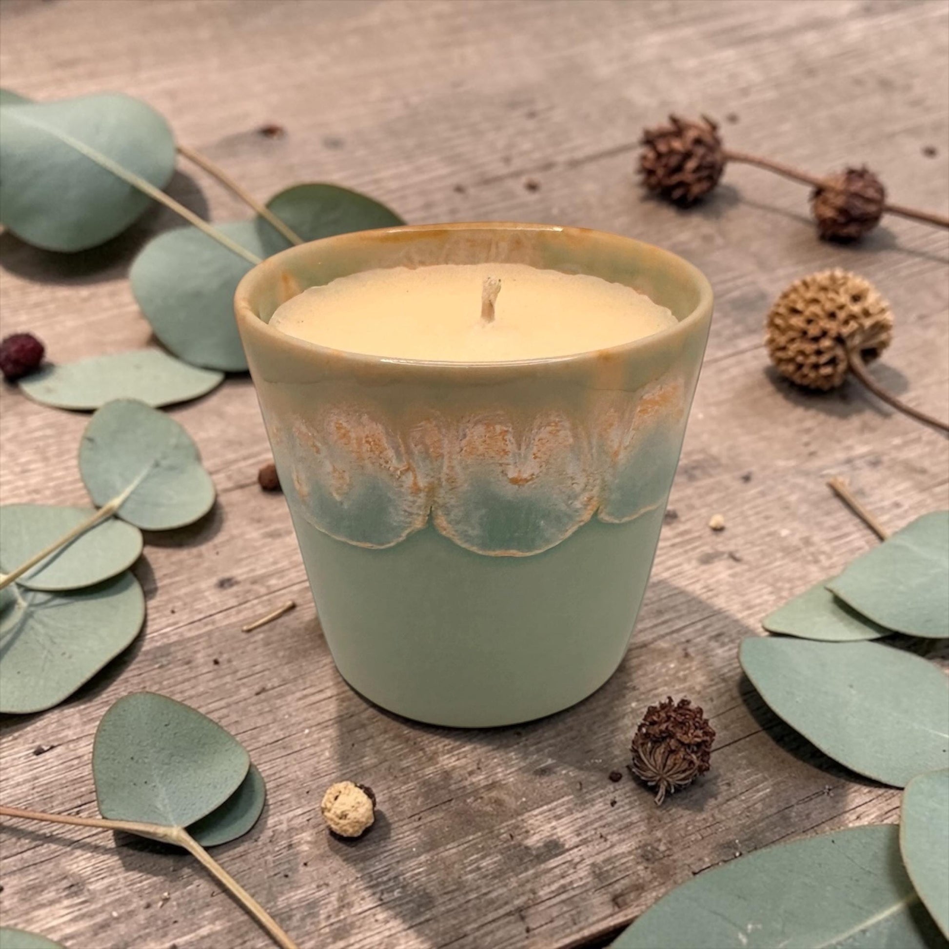 Mini Coffee Cup Candle, Blue Ceramic Espresso Candle, Olive Wax Candle, Calming Home Decor, Reusable Candle, Hand-Poured Candle