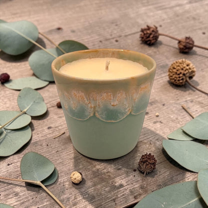 Mini Coffee Cup Candle, Blue Ceramic Espresso Candle, Olive Wax Candle, Calming Home Decor, Reusable Candle, Hand-Poured Candle