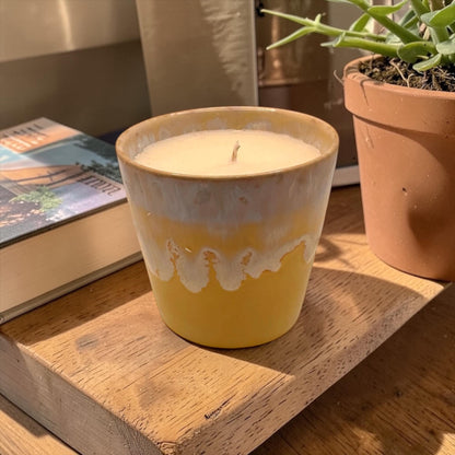 Coffee Cup Candle, Yellow Candle, Ceramic Candle, Scented Olive Wax Candle, Aesthetic Home Decor, Refillable Candle, Home Decor Candles,