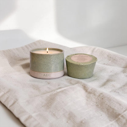 Personalised Mini Candle with Refill, Small Ceramic Candle Gift, Custom Candle, Refillable Candle Set, Home Fragrance