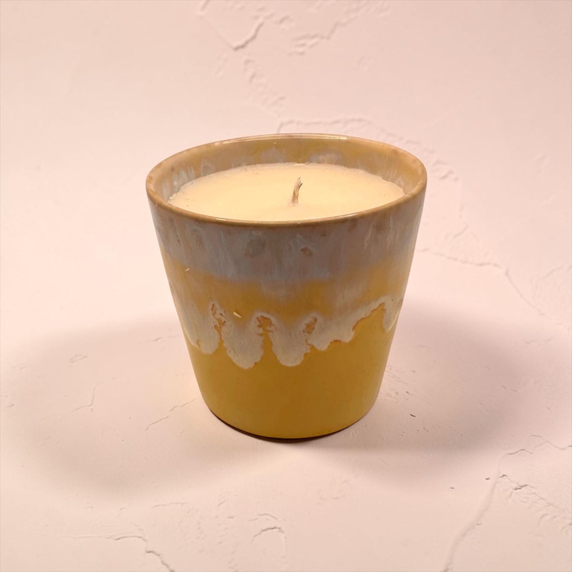 Mini Coffee Cup Candle, Yellow Ceramic Espresso Candle, Olive Wax Candle, Bright Home Decor, Reusable Candle