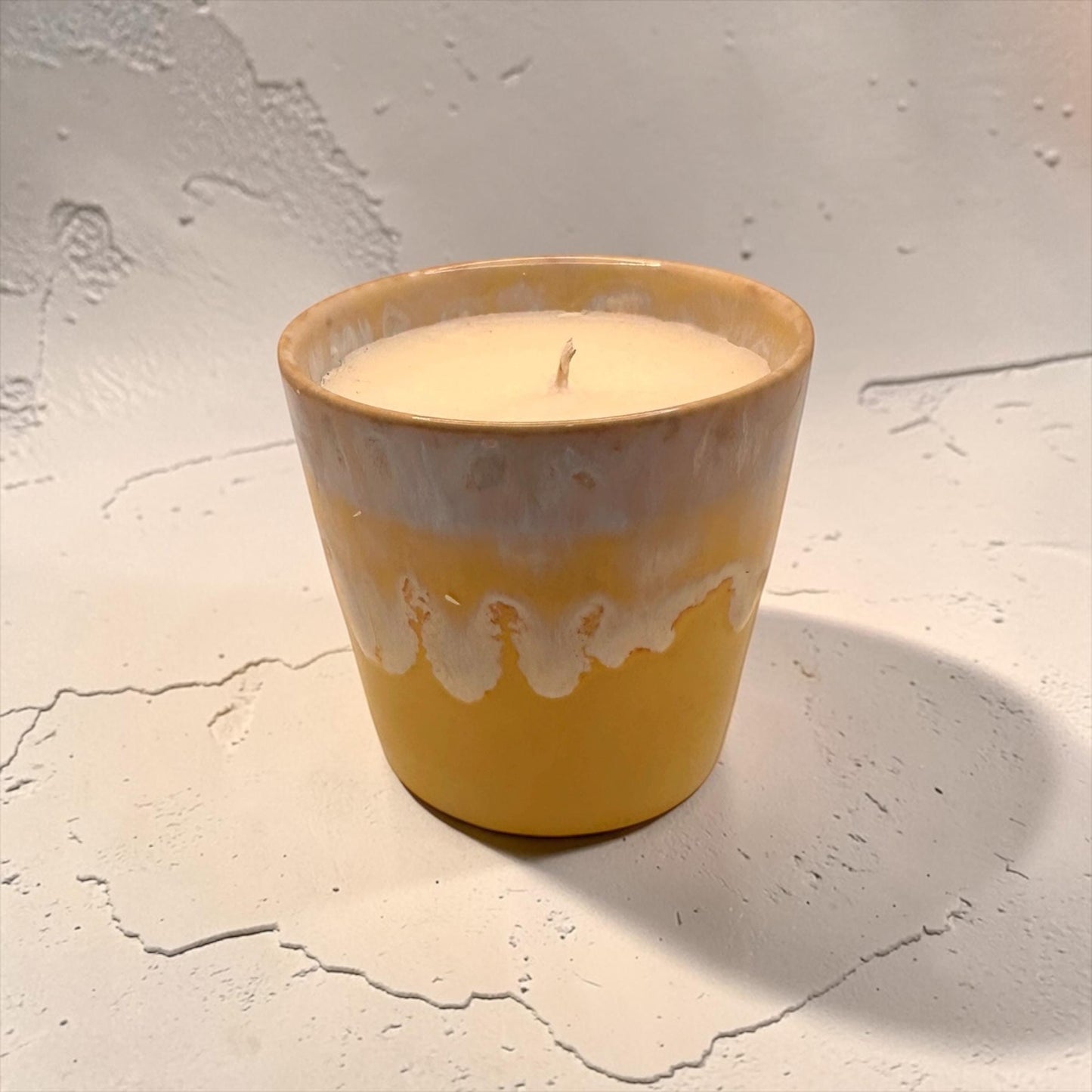Mini Coffee Cup Candle, Yellow Ceramic Espresso Candle, Olive Wax Candle, Bright Home Decor, Reusable Candle