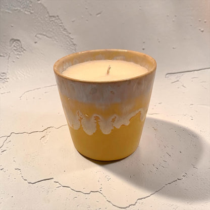 Mini Coffee Cup Candle, Yellow Ceramic Espresso Candle, Olive Wax Candle, Bright Home Decor, Reusable Candle