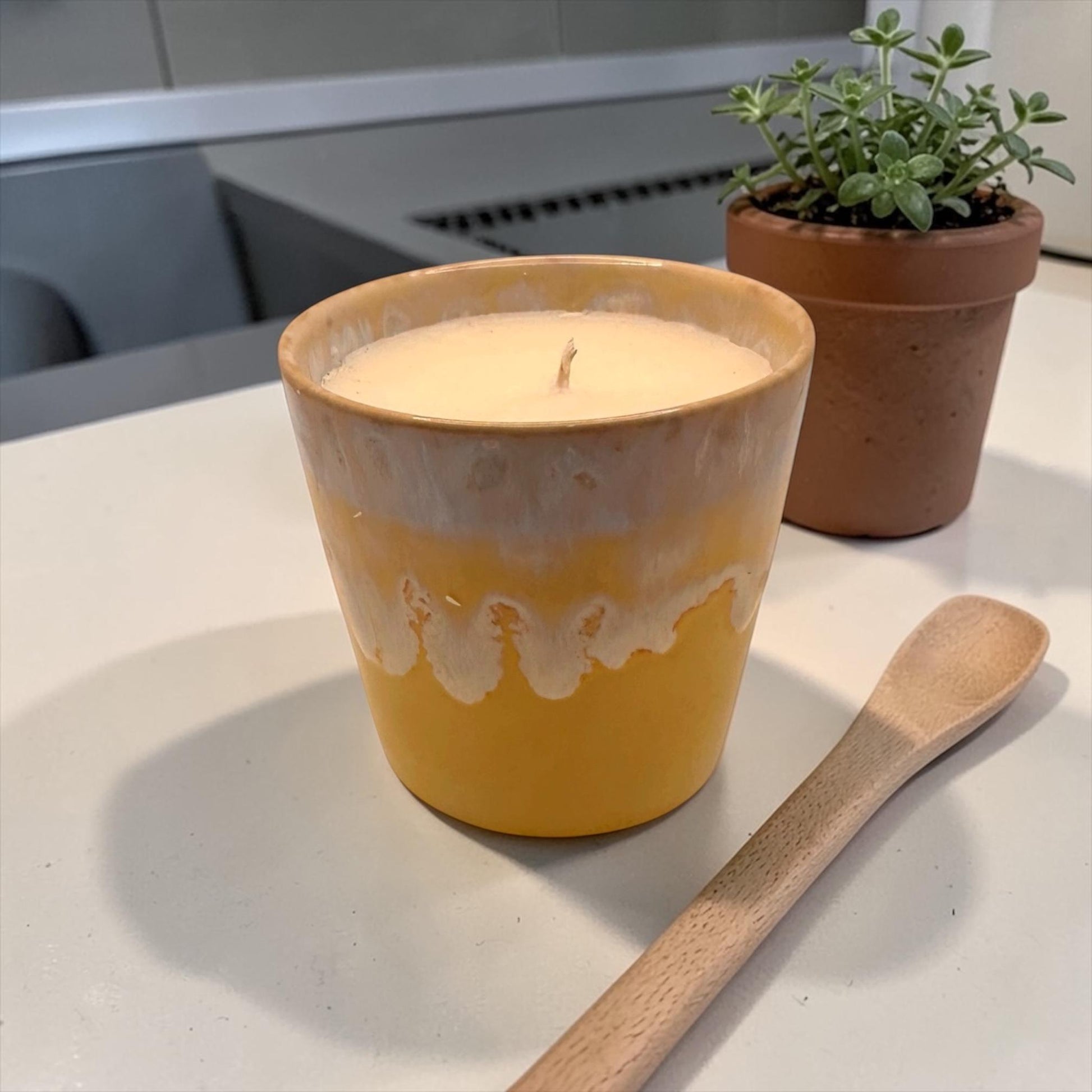 Energy Candle Set, Essential Oil Coffee Cup Candles, Mini & Large Candle Bundle, Yellow Ceramic Candle, Perfect Candle for a House Reset