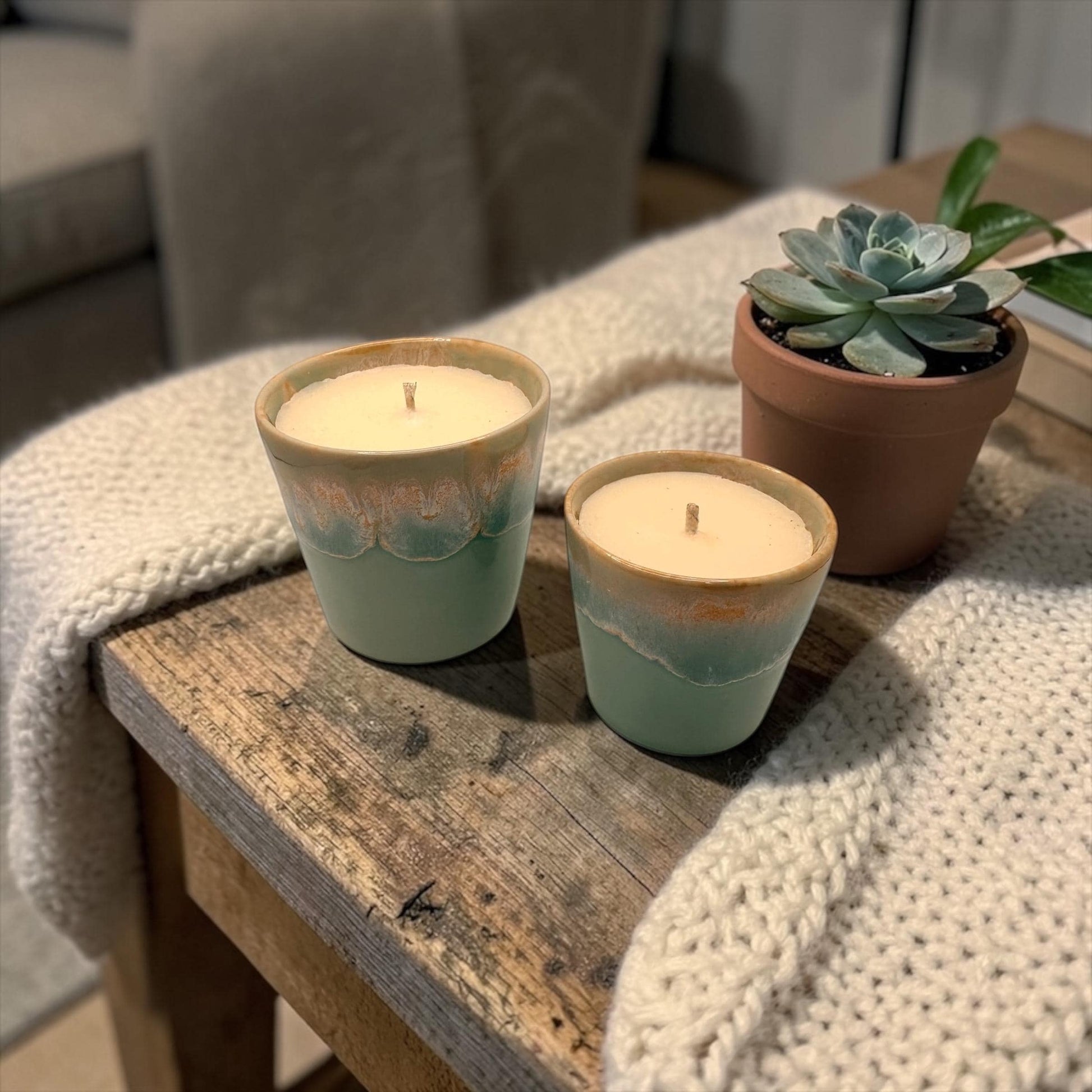 Calming Candle Set, Essential Oil Coffee Cup Candles, Mini & Large Candle Bundle, Blue Ceramic Candle, Relaxing Home Fragrance