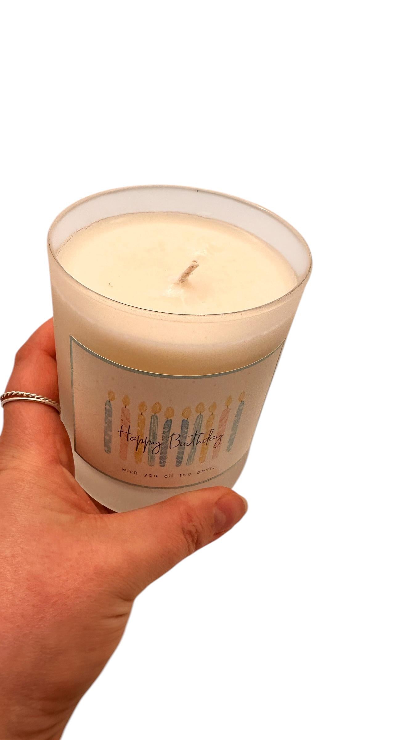 Happy Birthday Candle, Colourful Birthday Candle Gift, Frosted Glass Candle, Small Gift Idea, Gift for Friend