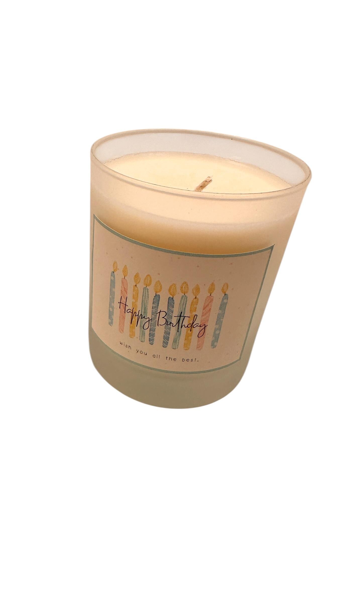 Happy Birthday Candle, Colourful Birthday Candle Gift, Frosted Glass Candle, Small Gift Idea, Gift for Friend