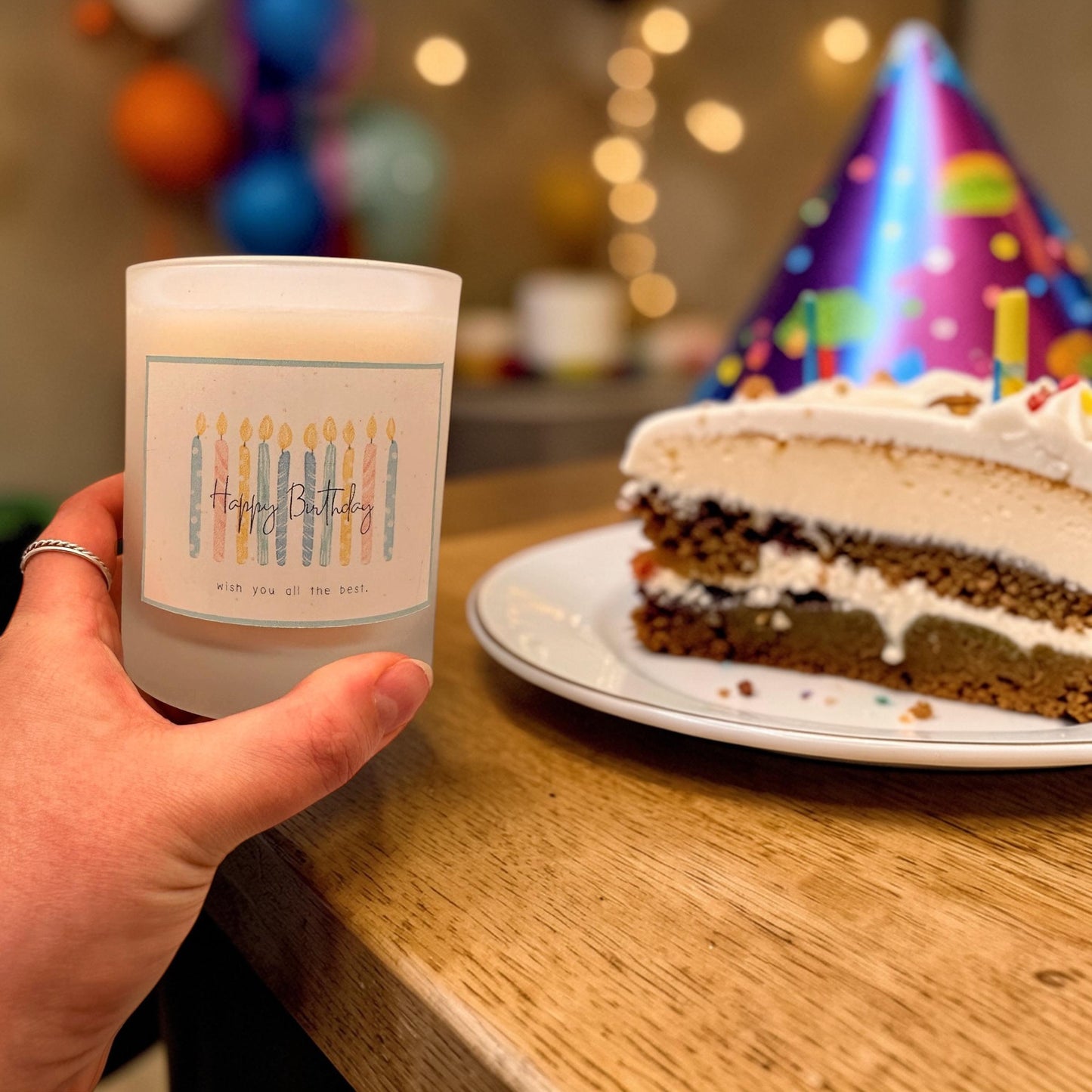 Happy Birthday Candle, Colourful Birthday Candle Gift, Frosted Glass Candle, Small Gift Idea, Gift for Friend
