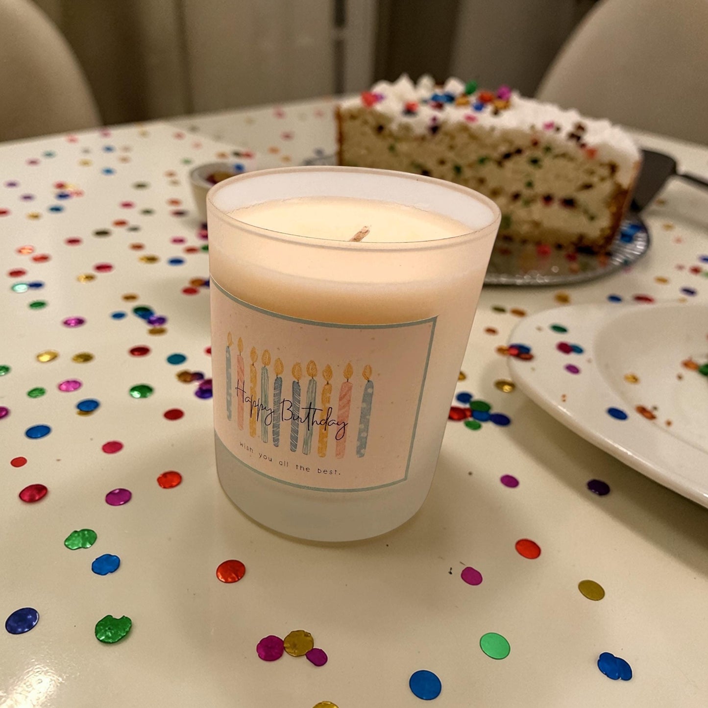 Happy Birthday Candle, Colourful Birthday Candle Gift, Frosted Glass Candle, Small Gift Idea, Gift for Friend