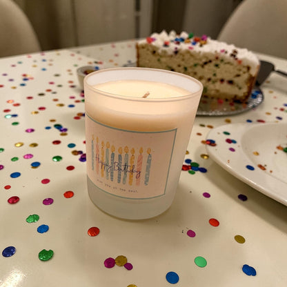 Happy Birthday Candle, Colourful Birthday Candle Gift, Frosted Glass Candle, Small Gift Idea, Gift for Friend
