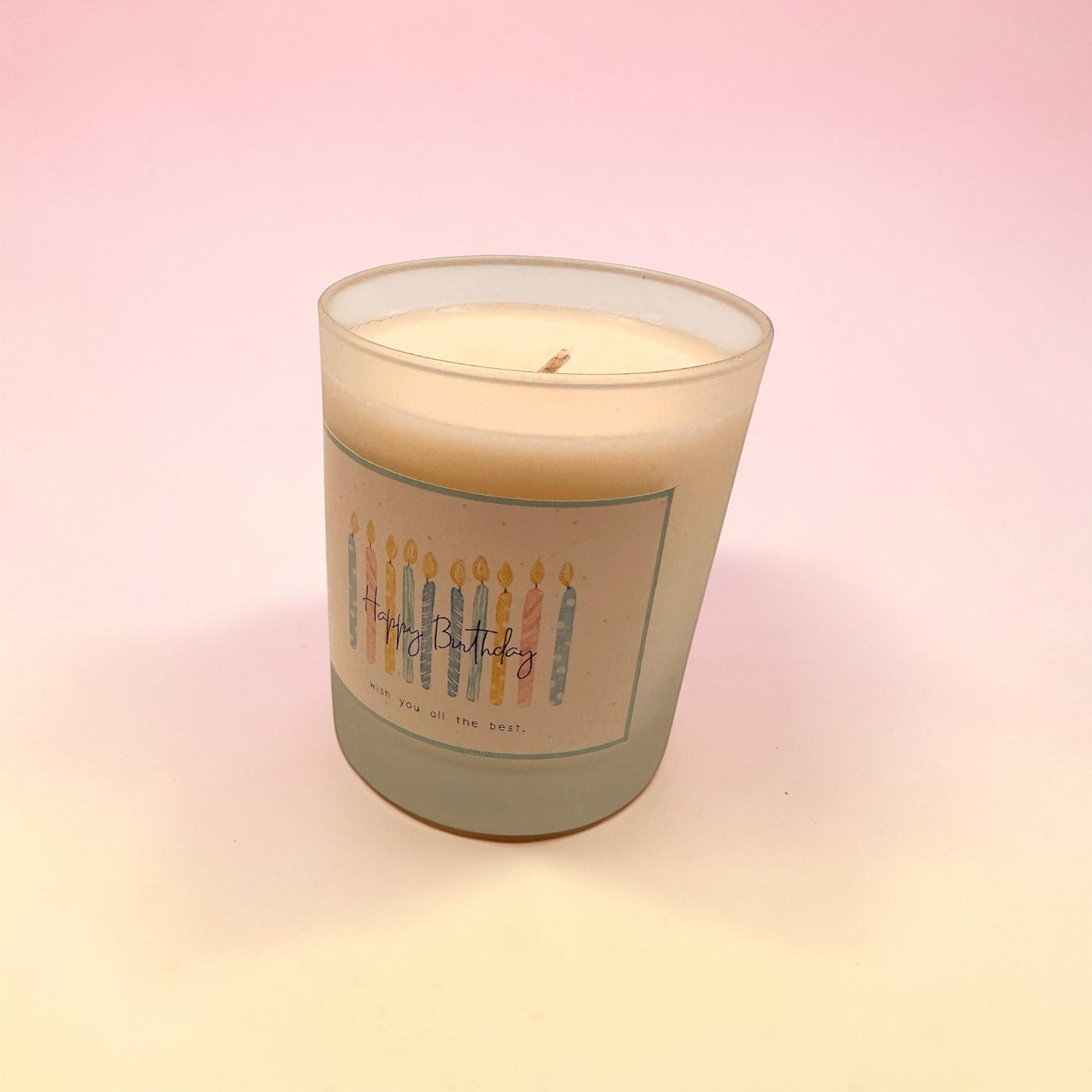 Happy Birthday Candle, Colourful Birthday Candle Gift, Frosted Glass Candle, Small Gift Idea, Gift for Friend
