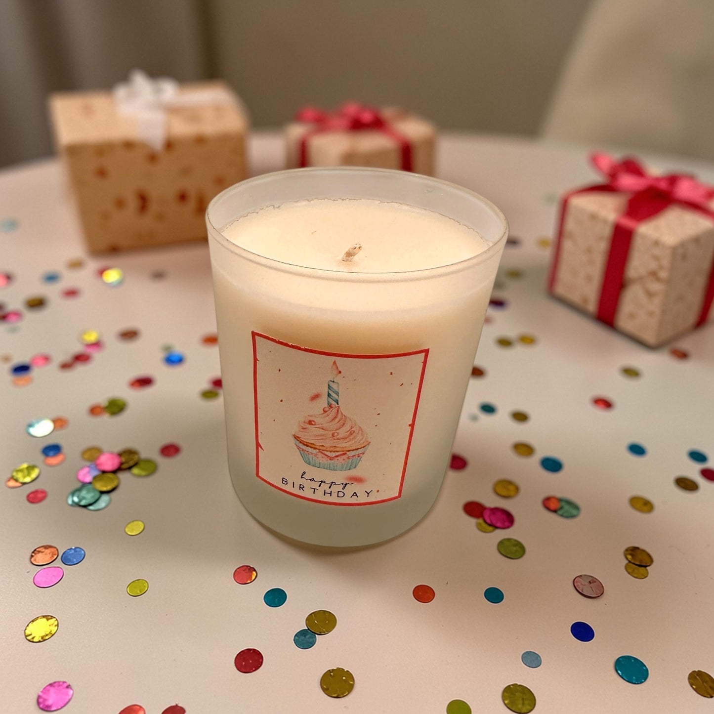 Birthday Candle Gift, Cupcake Birthday Candle, Happy Birthday Candle, Cute Candle Gift, Frosted Glass Candle
