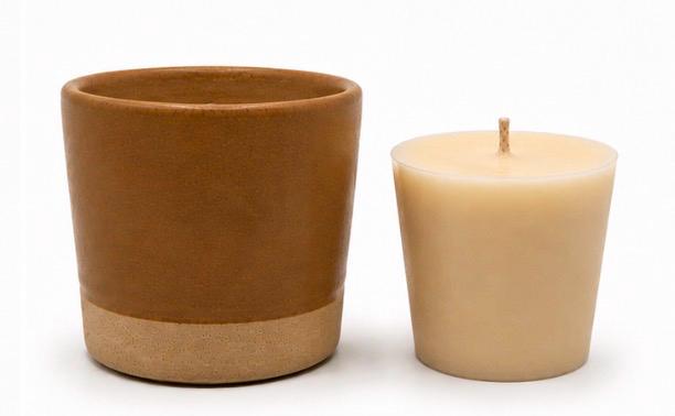 Small Candle with Refill, Mini Ceramic Pot Candle, Refillable Candle, Olive Wax Candle, Home Fragrance