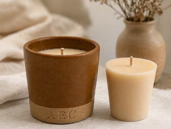 Small Candle with Refill, Mini Ceramic Pot Candle, Refillable Candle, Olive Wax Candle, Home Fragrance