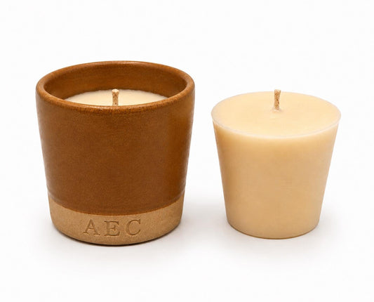 Small Candle with Refill, Mini Ceramic Pot Candle, Refillable Candle, Olive Wax Candle, Home Fragrance