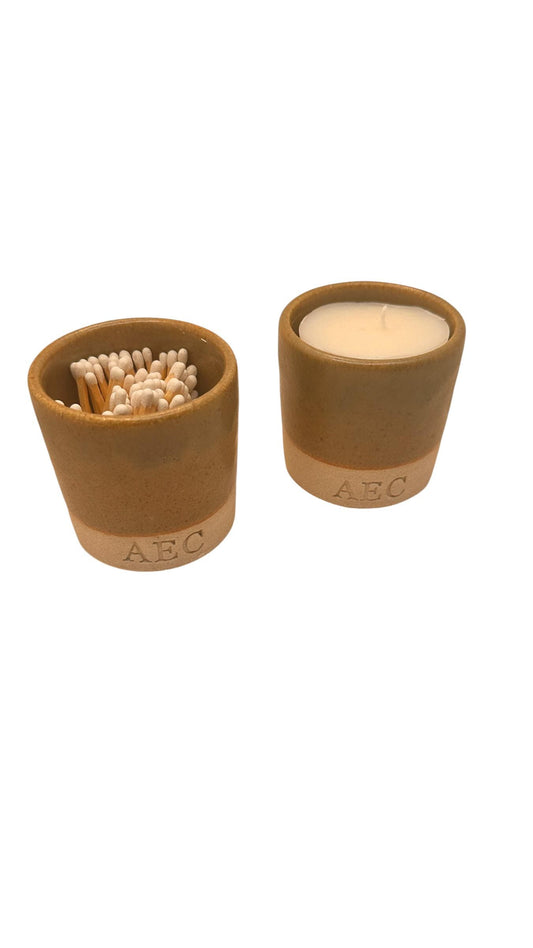 Personalised Mini Candle Starter Kit, Ceramic Candle with Refill & Matches, Custom Candle Gift, Refillable Candle Set