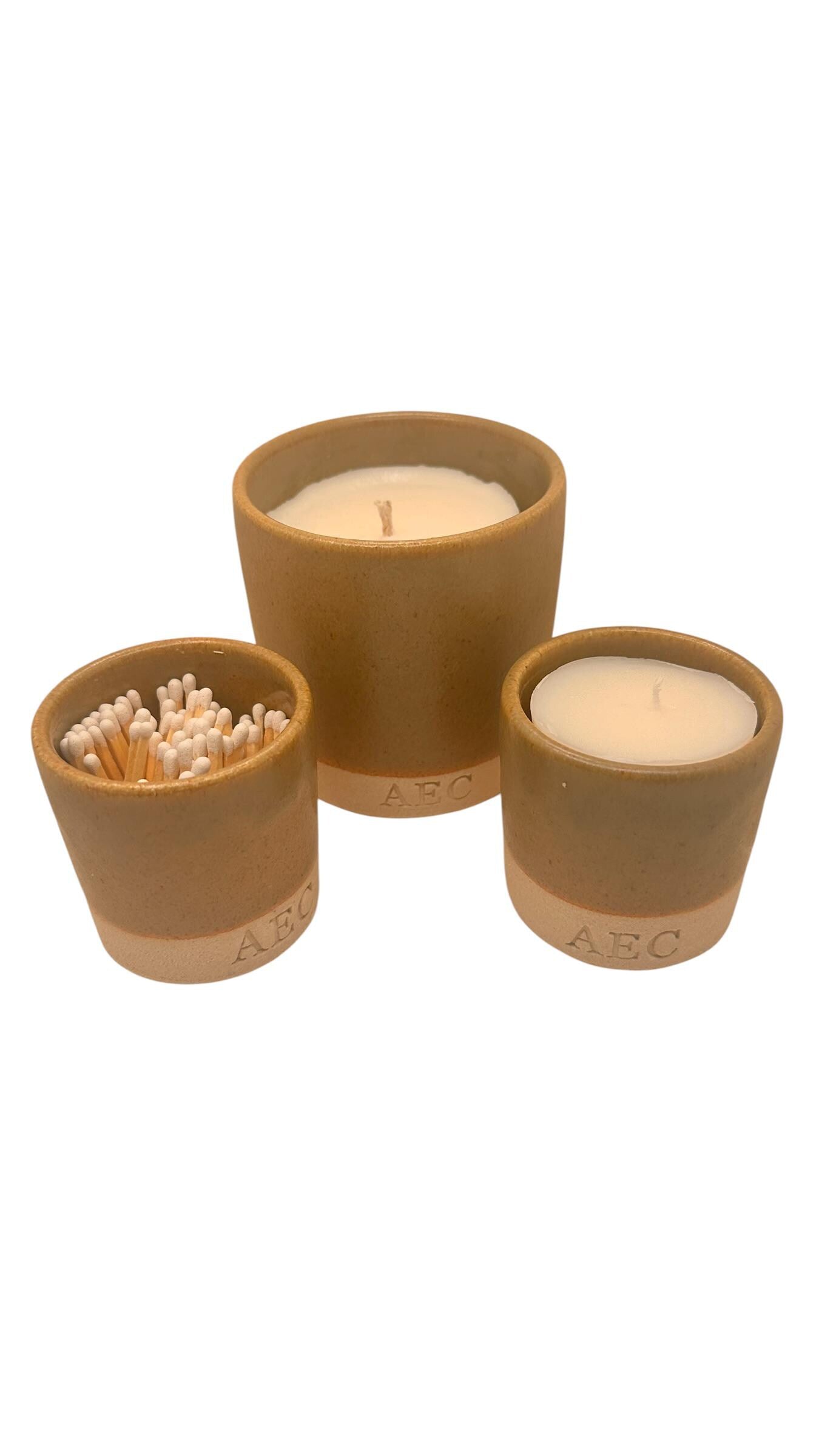Personalised Candle Set with Refill & Matches, Ceramic Pot Candle Gift, Custom Candle, Refillable Candle Kit