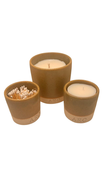 Personalised Candle Set with Refill & Matches, Ceramic Pot Candle Gift, Custom Candle, Refillable Candle Kit