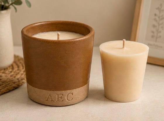 Small Candle with Refill, Mini Ceramic Pot Candle, Refillable Candle, Olive Wax Candle, Home Fragrance