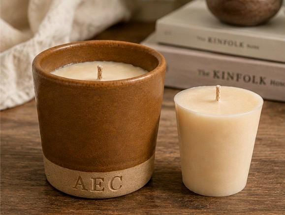Small Candle with Refill, Mini Ceramic Pot Candle, Refillable Candle, Olive Wax Candle, Home Fragrance