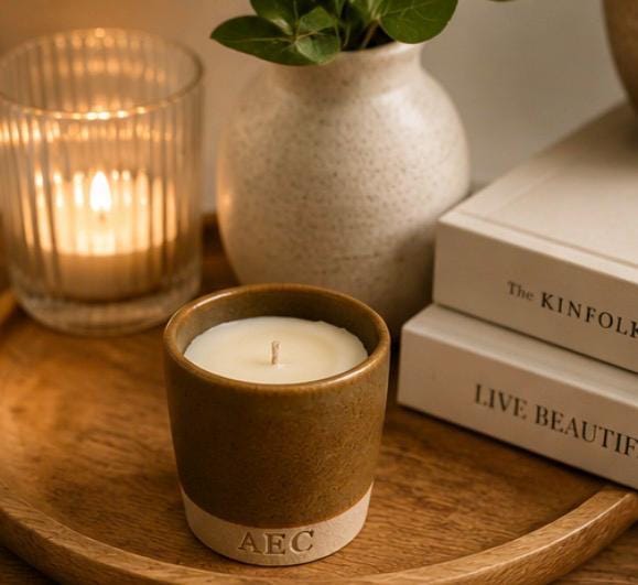 Mini Ceramic Pot Candle, Refillable Candle, Olive Wax Candle, Small Scented Candle, Aesthetic Home Decor